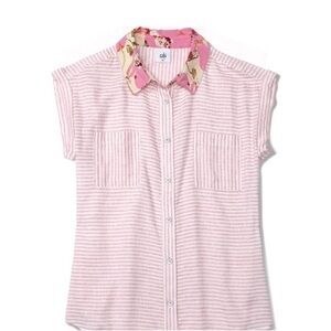 Cabi Merger Top #6512 Pink Striped Button Down Shirt with Floral Collar